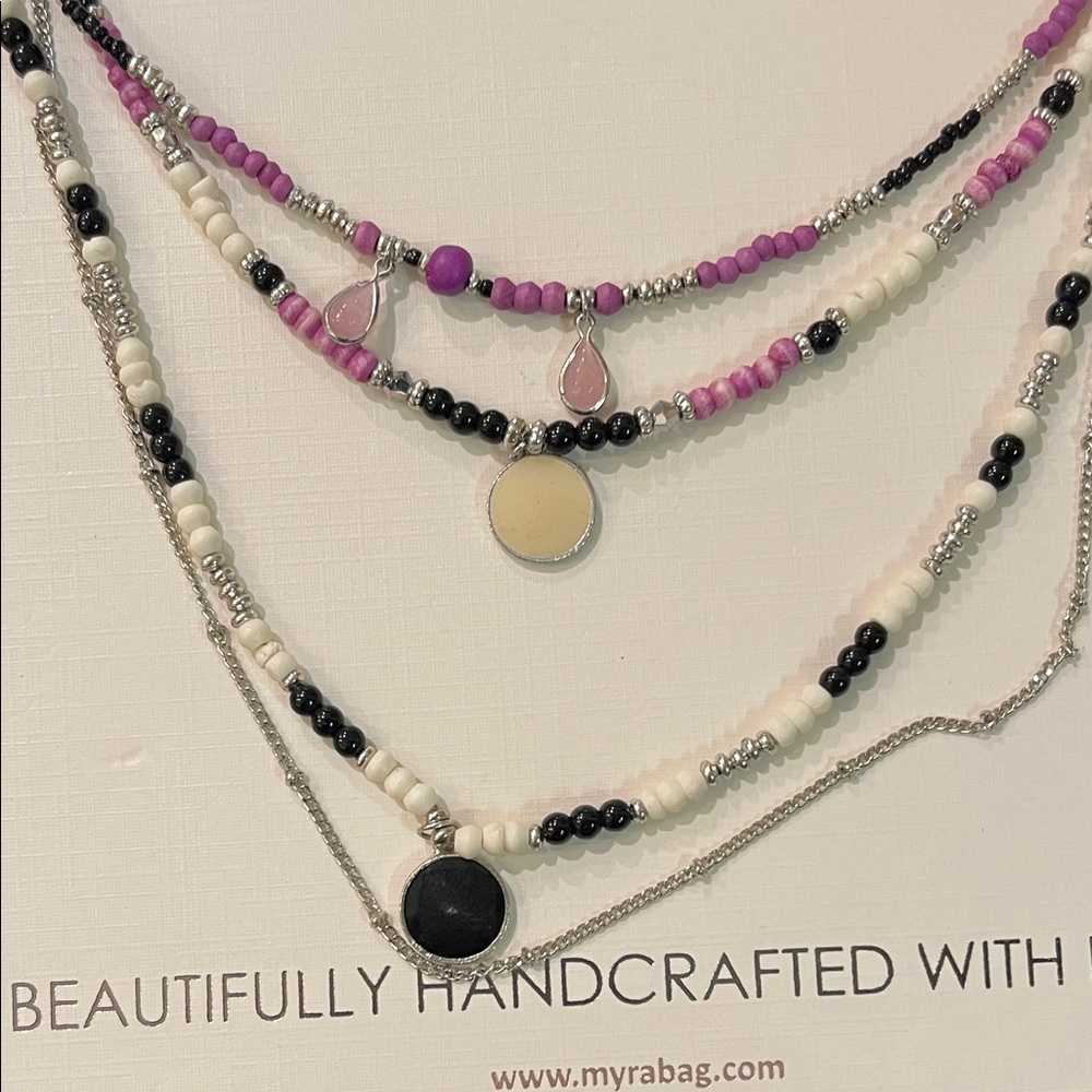 Myra Bag Pink and Black Beaded Necklace - Picture 2 of 4